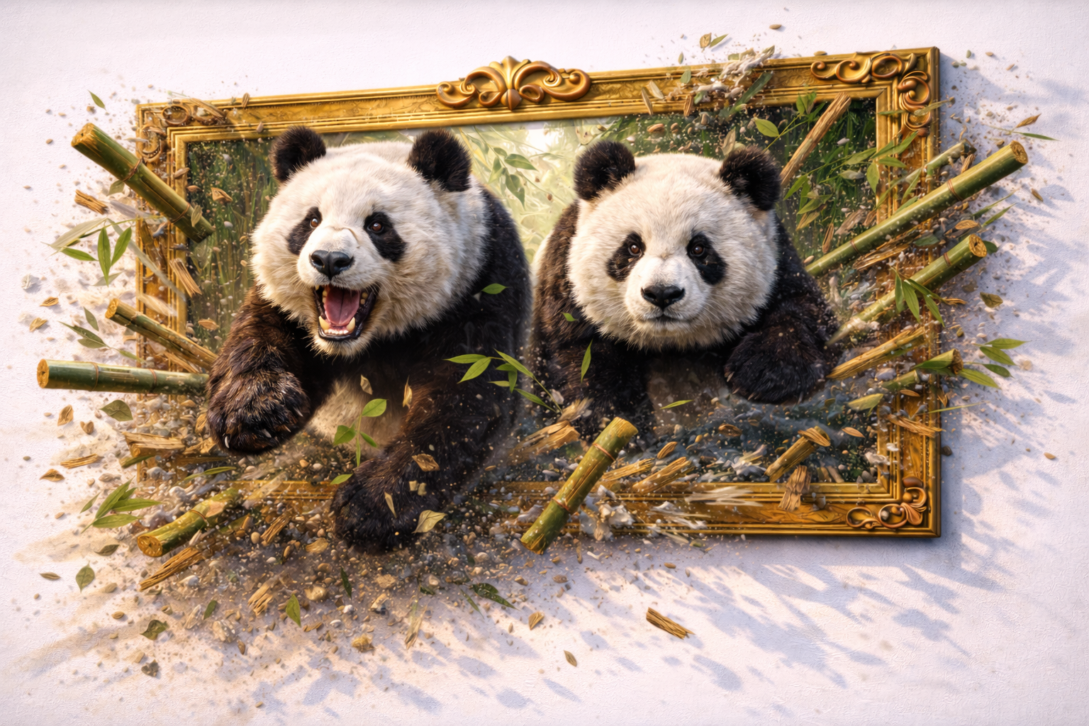 3D-Wanddruck Pandapaar mit Bambus — orientalisches Retail Premium-Konzept