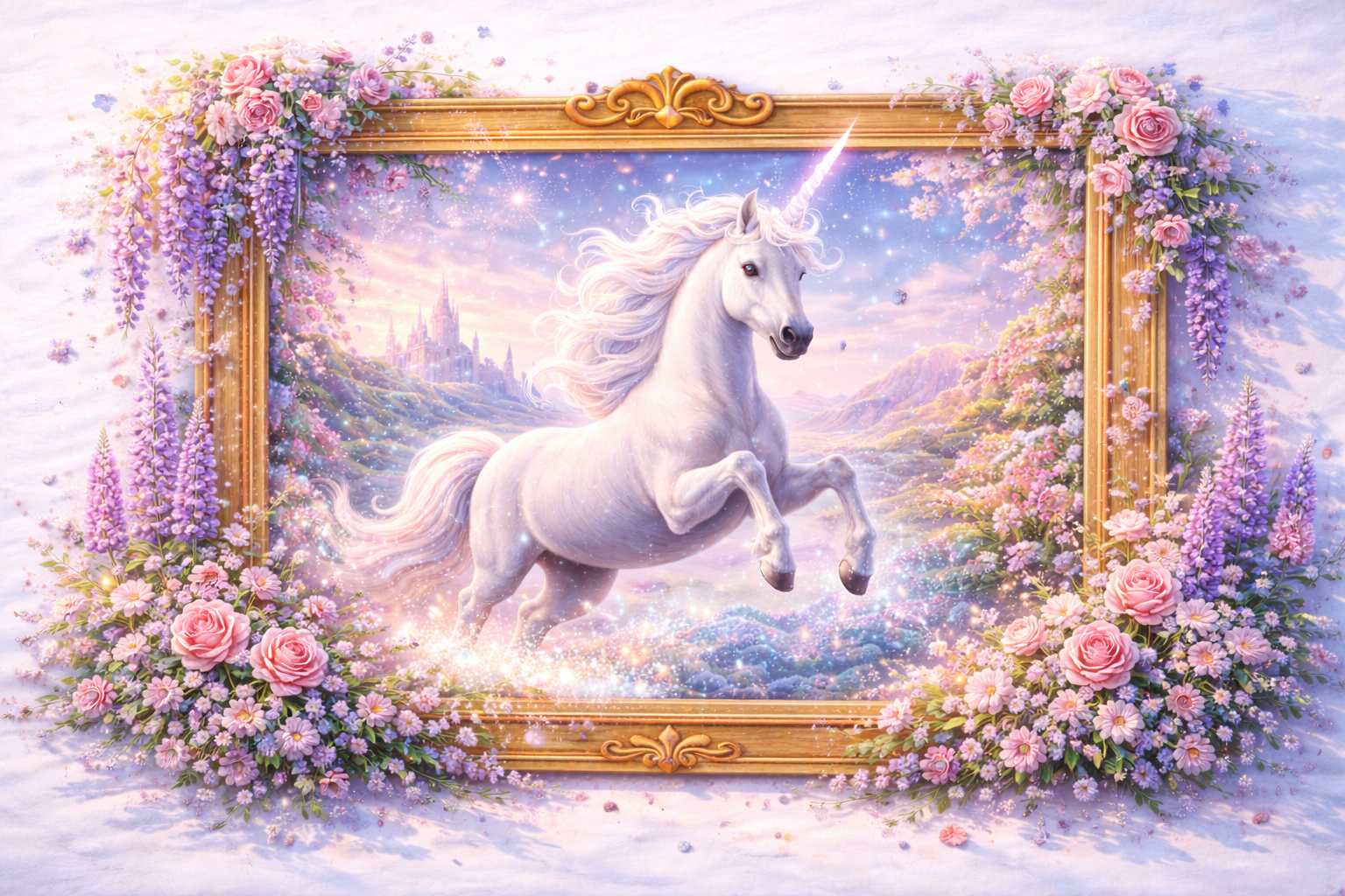 3D-Wanddruck Einhorn vor Märchenschloss — Retail Premium Erlebnisflächen