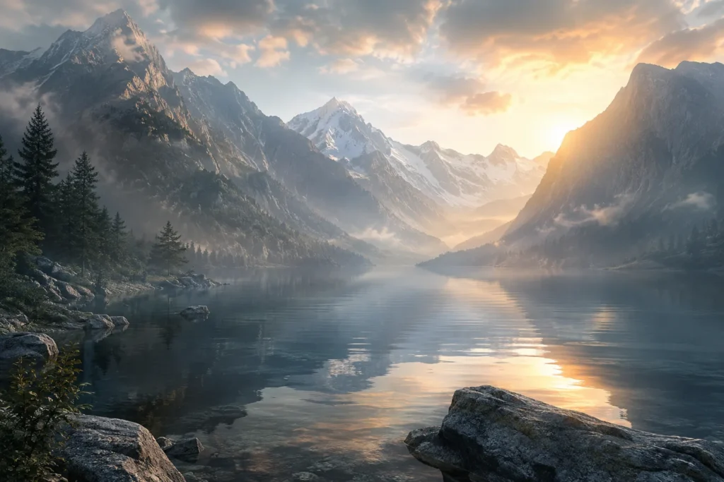 Bergsee im Morgenlicht — Beispielmotiv Wand