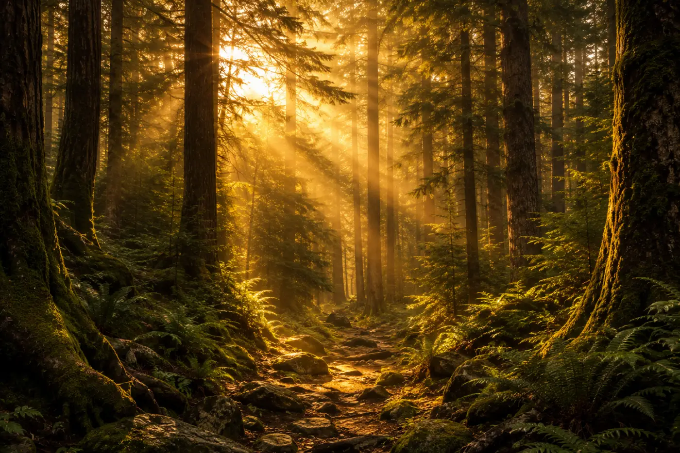 Wald im goldenen Licht — Beispielmotiv Wand