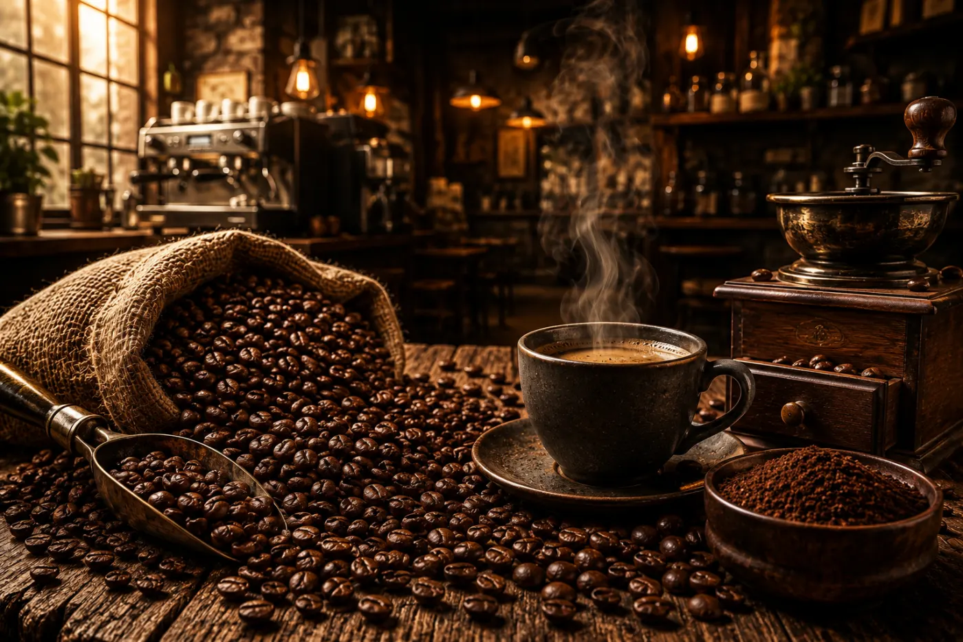 Kaffeebohnen und Espresso — Beispielmotiv Wand für Café und Bar