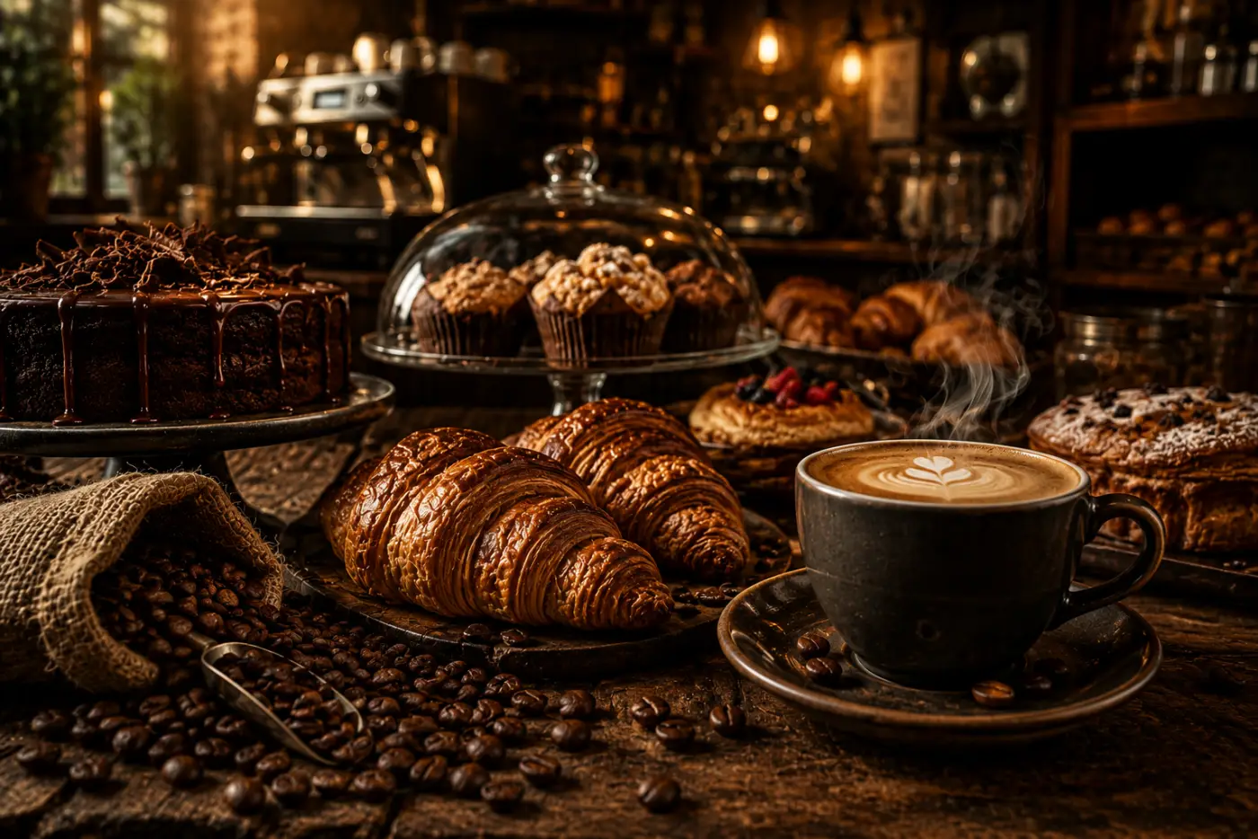 Kaffeehaus mit Gebäck und Espresso — Beispielmotiv Wand für Café und Bar