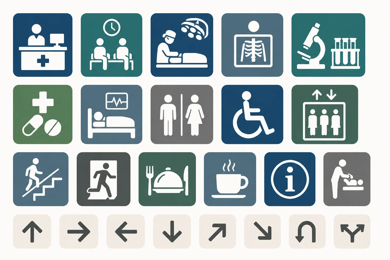 Piktogramme für Klinik und Spital — Leitsystem als Wand- und Bodendruck