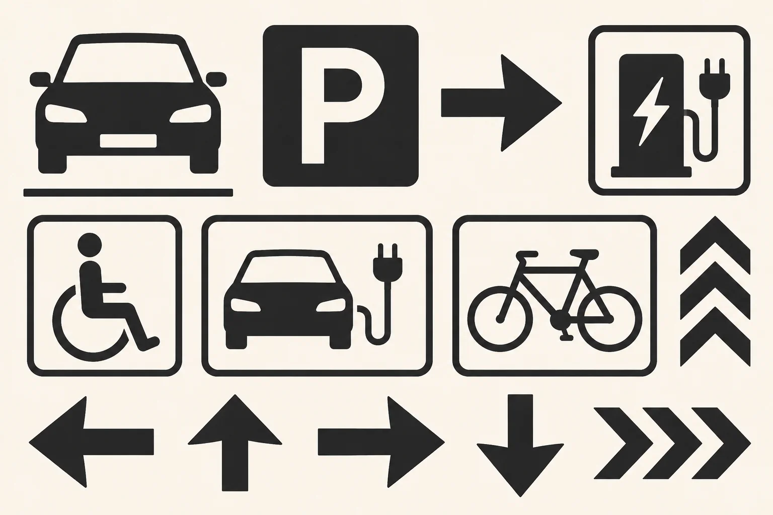 Piktogramme für Parking und Garage — Bodendruck für Parkbereiche