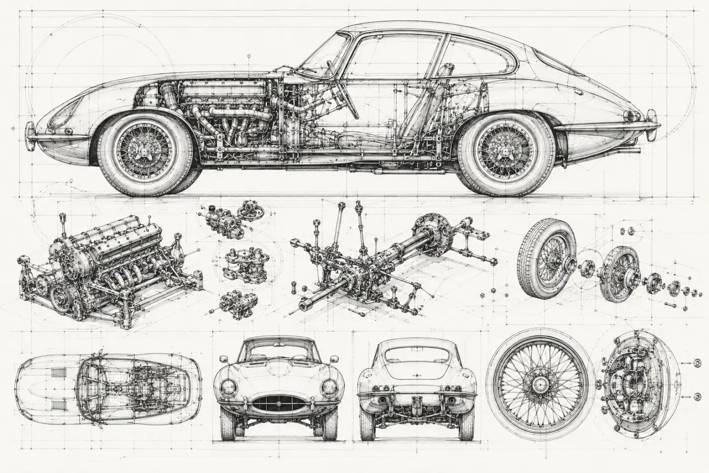 Klassiker-Automobil, technische Skizze — Swiss 3D Surface