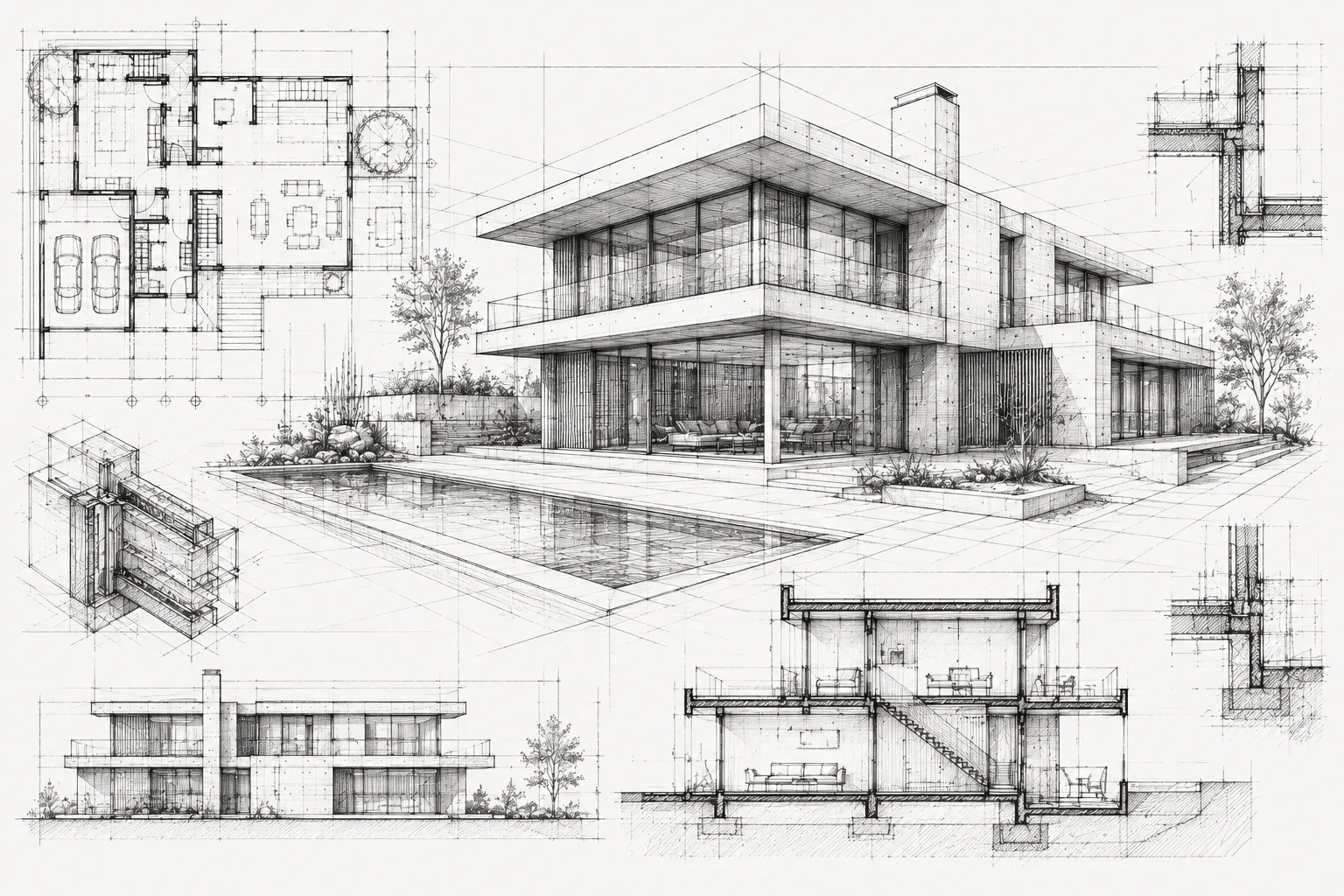 Villa-Blaupause mit Grundriss — Swiss 3D Surface