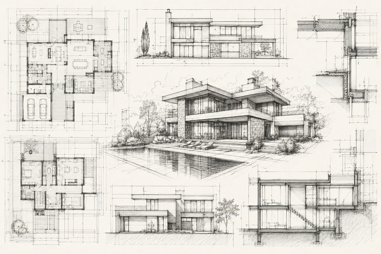 Villa-Ensemble, Architekturblatt — Beispielmotiv Wand