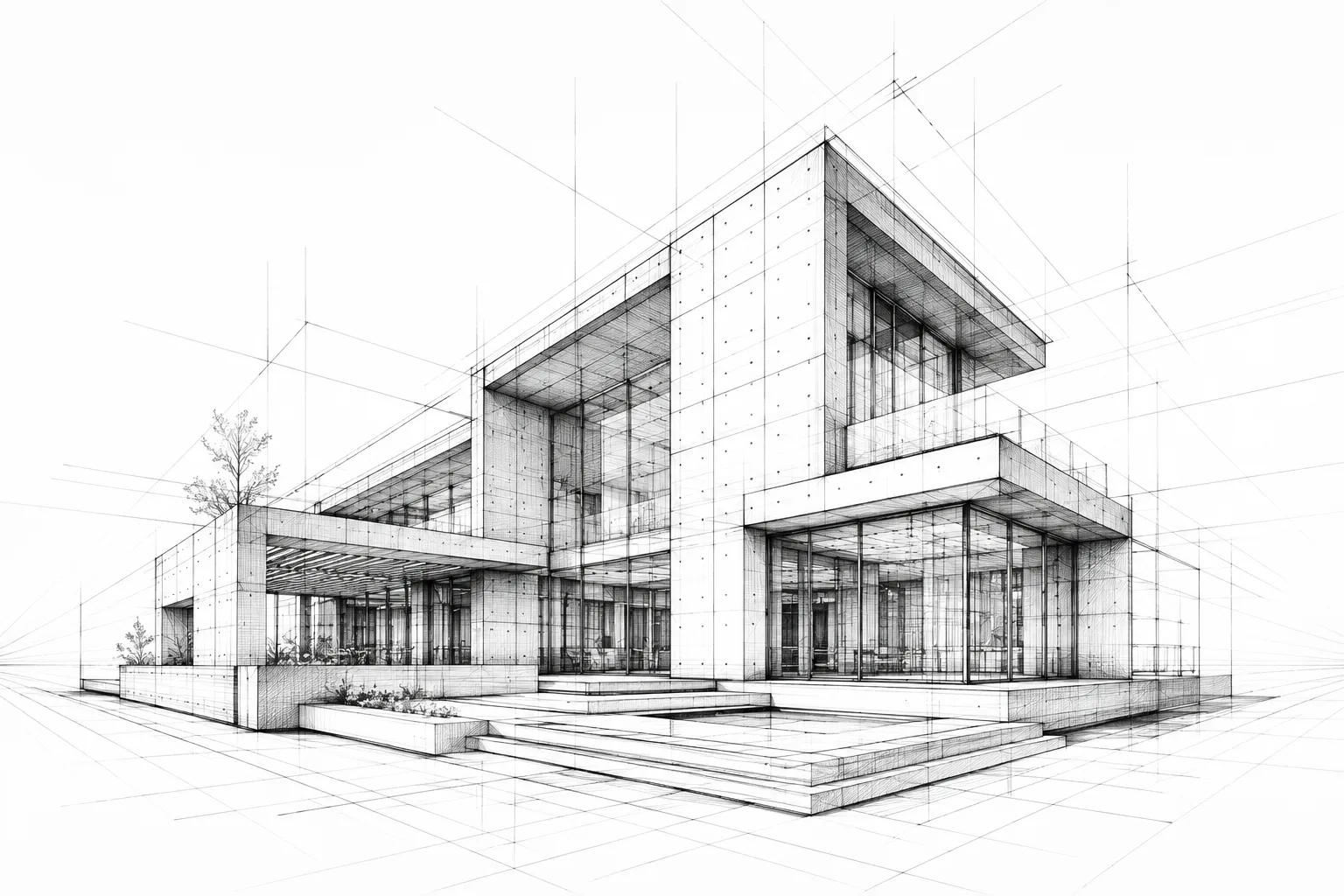 Villa, Architekturskizze Perspektive — Swiss 3D Surface